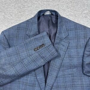 Jos A Bank Blazer Mens 42R Blue Check Wool Silk Linen Traditional City Jacket